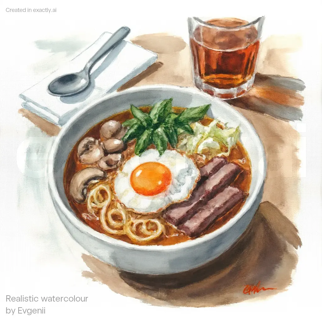 Steaming Ramen Delight created with Realistic watercolour by Evgenii