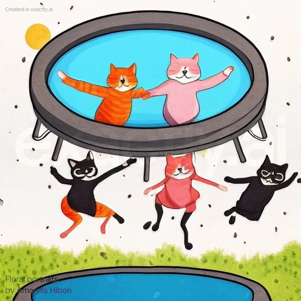 Cat trampoline jump created with Floral portraits by Amarylis Hibon