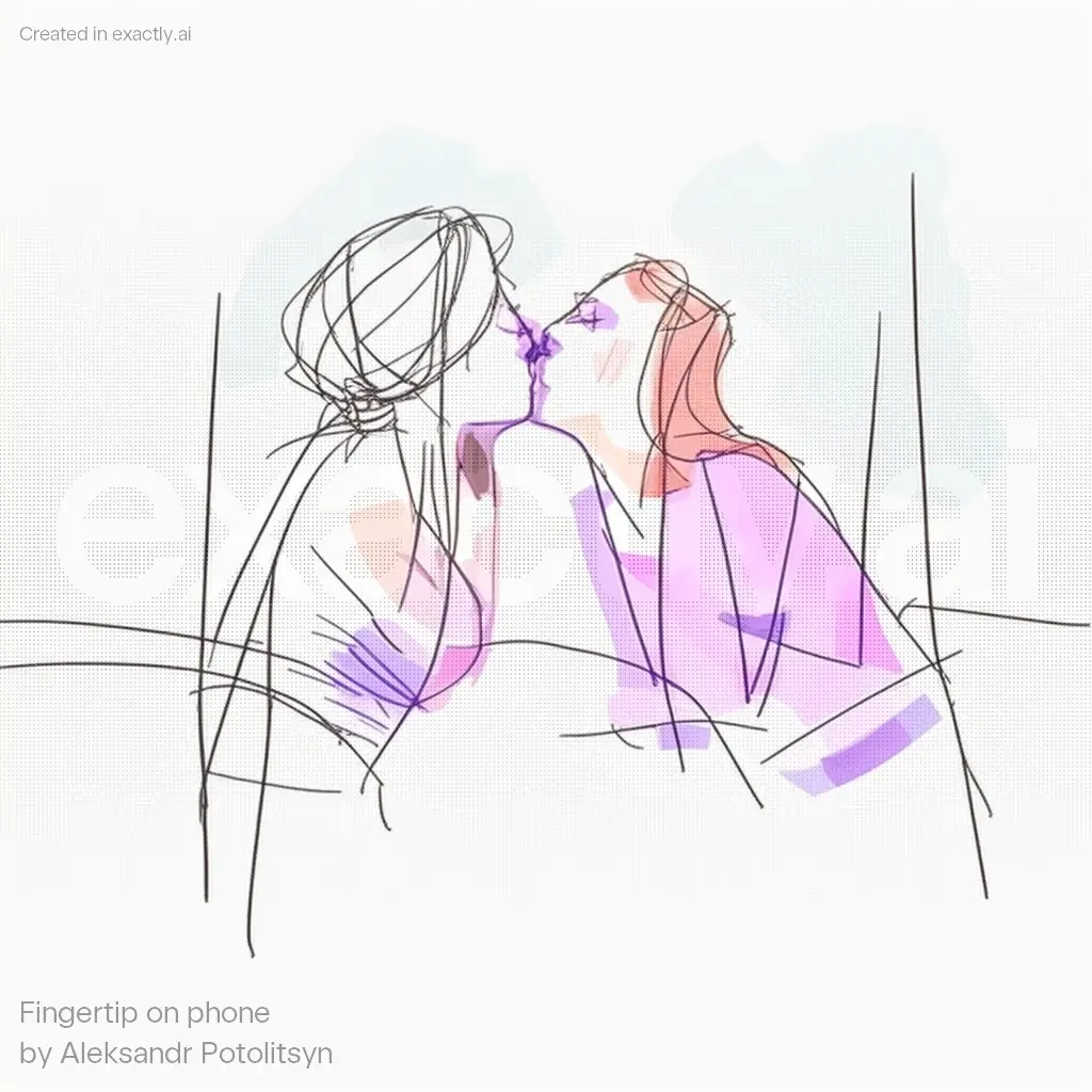 Drawing of two people kissing created with Fingertip on phone by Aleksandr Potolitsyn