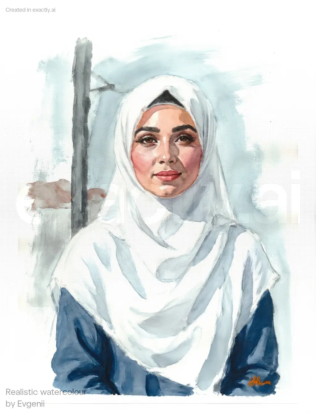Stylish Hijab Portrait created with Realistic watercolour by Evgenii