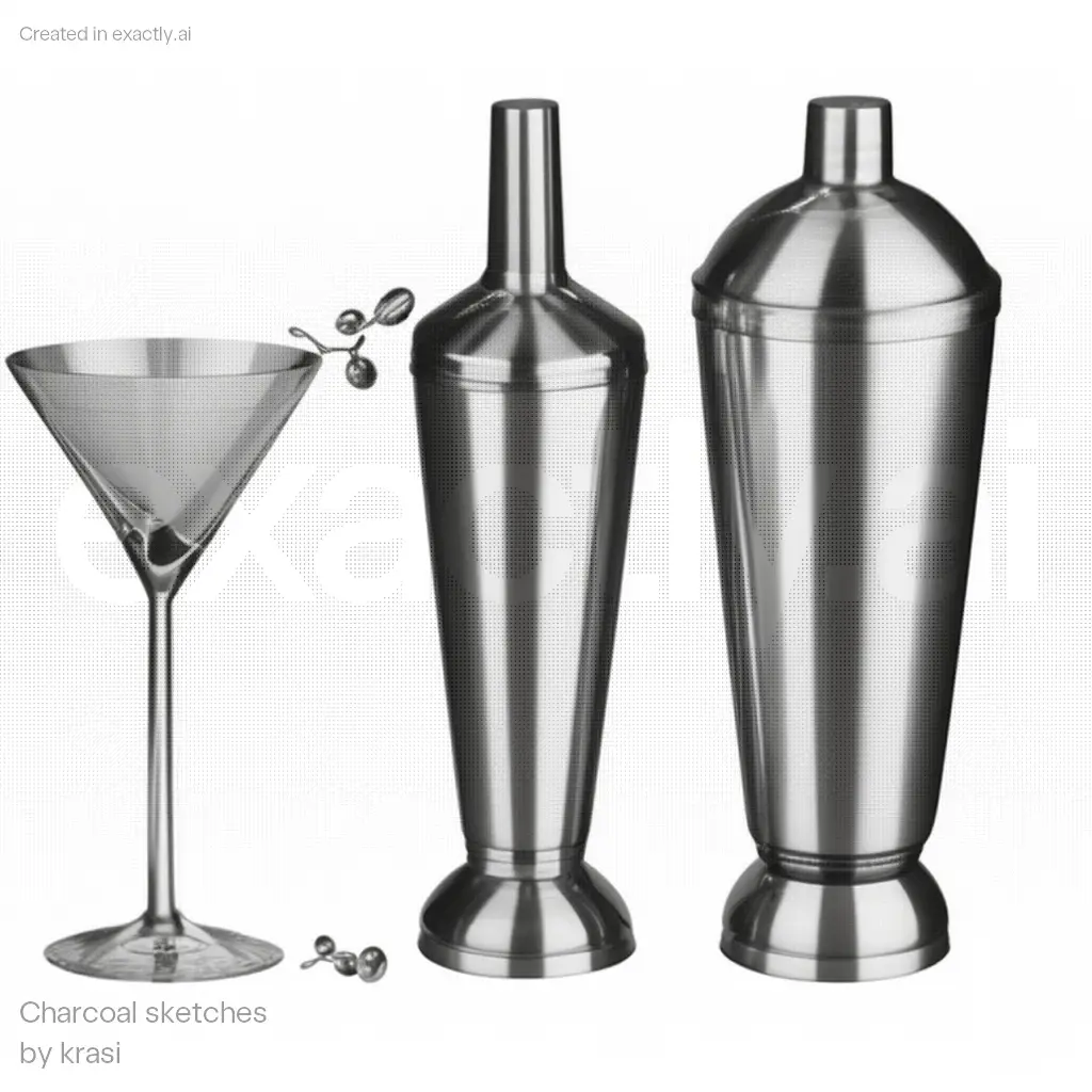 Cocktail shaker and martini glass created with Charcoal sketches by krasi