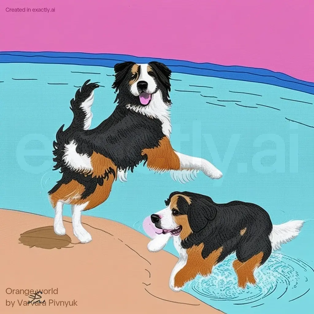 Dog jumping in water created with Orange world by Varvara Pivnyuk