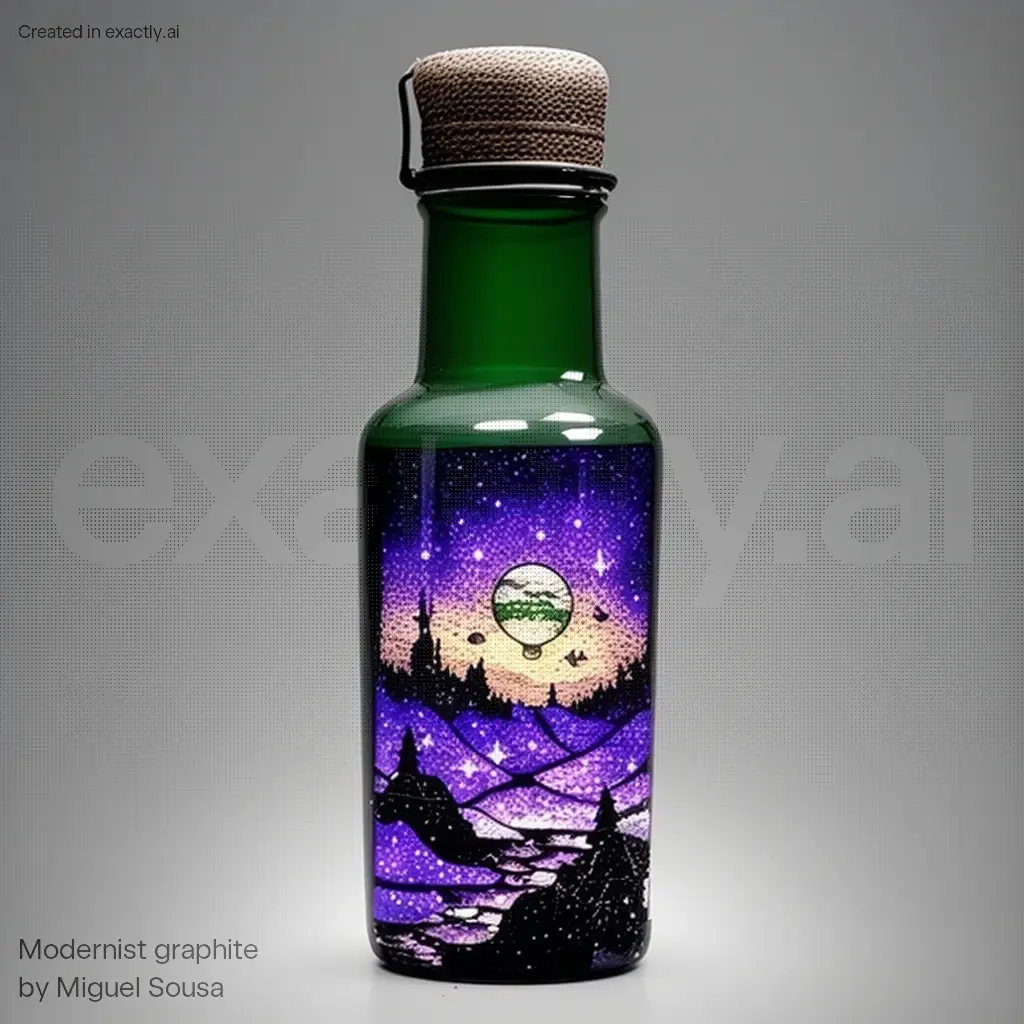 Bottle with landscape inside created with Modernist graphite by Miguel Sousa