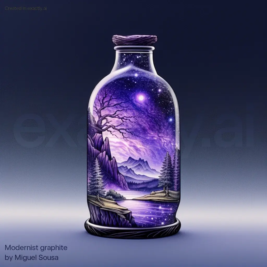 Bottle with landscape inside created with Modernist graphite by Miguel Sousa