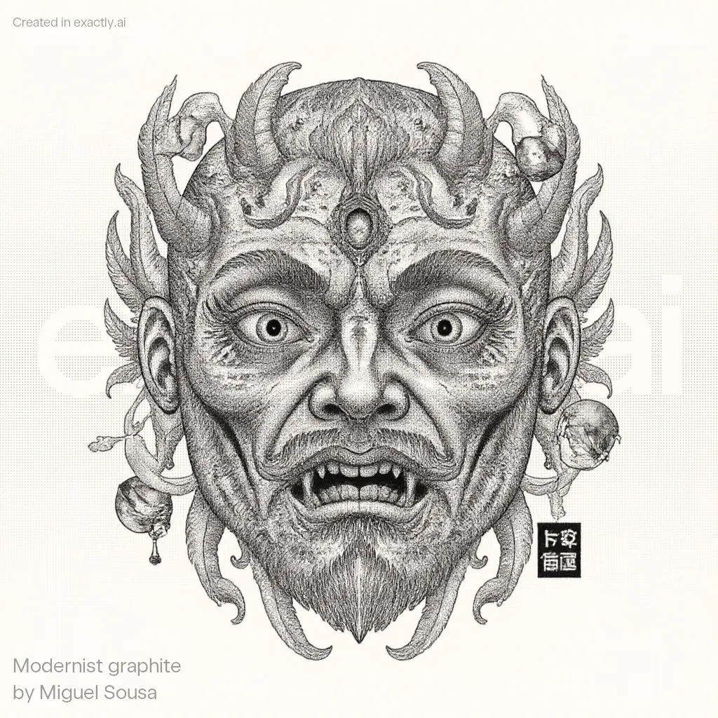 Intricate Demon Face created with Modernist graphite by Miguel Sousa