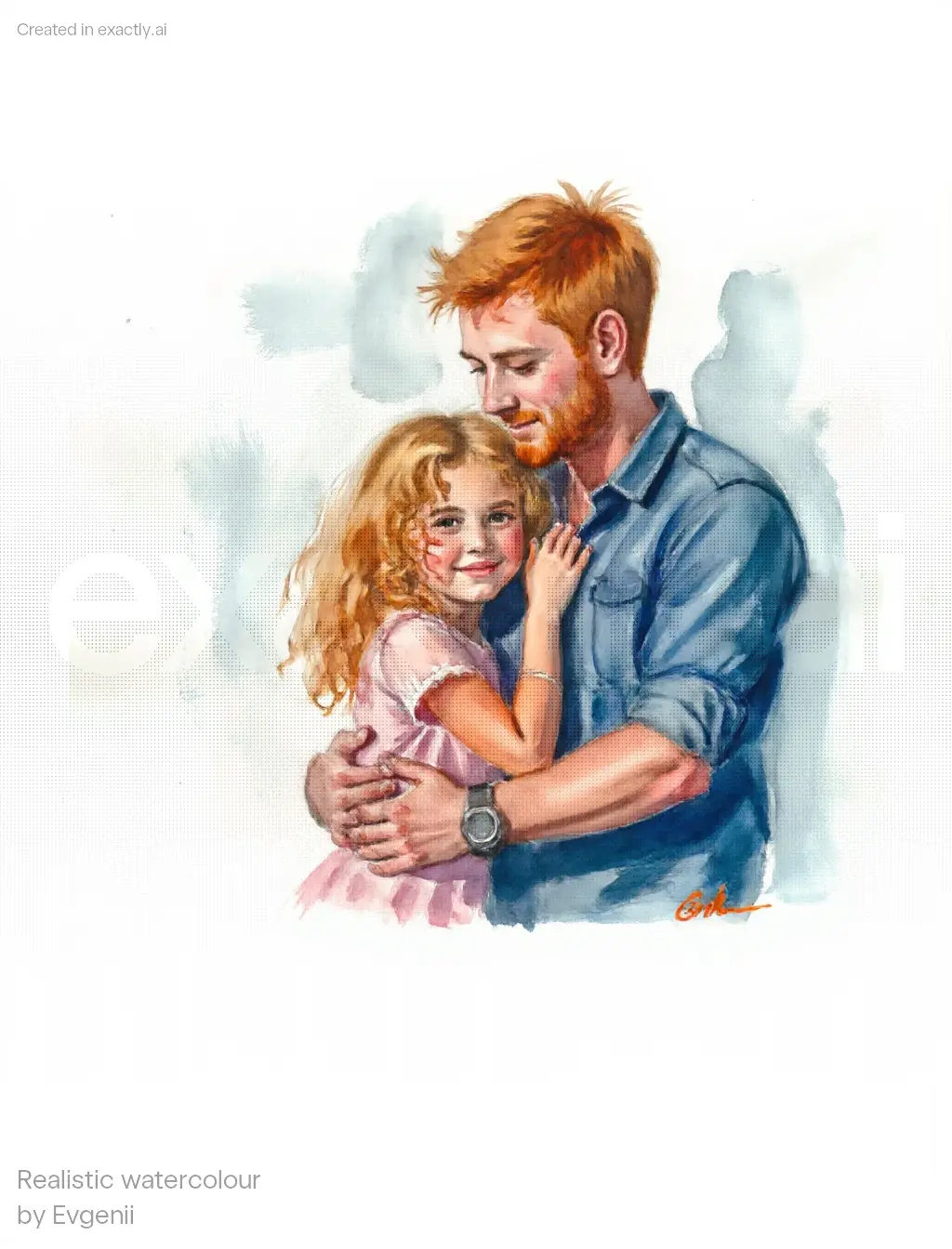 Father and Daughter Hug created with Realistic watercolour by Evgenii