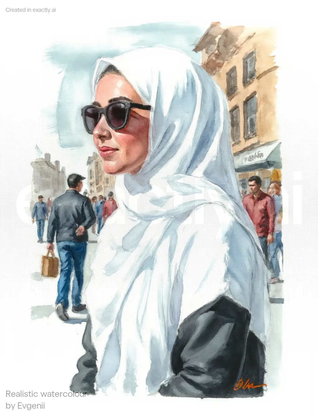 Stylish Hijab Portrait created with Realistic watercolour by Evgenii