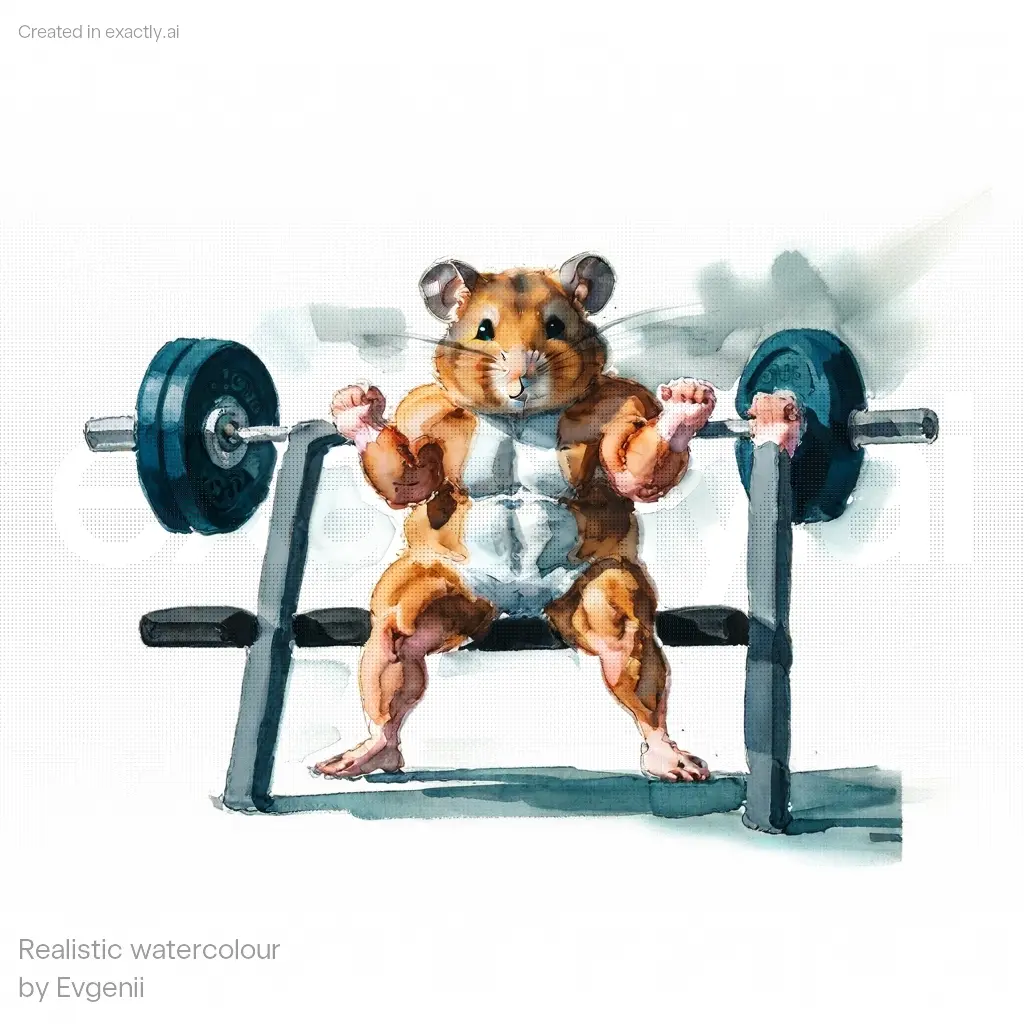 Hamster lifting weights created with Realistic watercolour by Evgenii