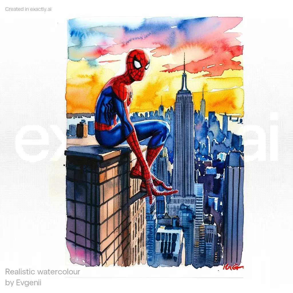 Spiderman cityscape created with Realistic watercolour by Evgenii