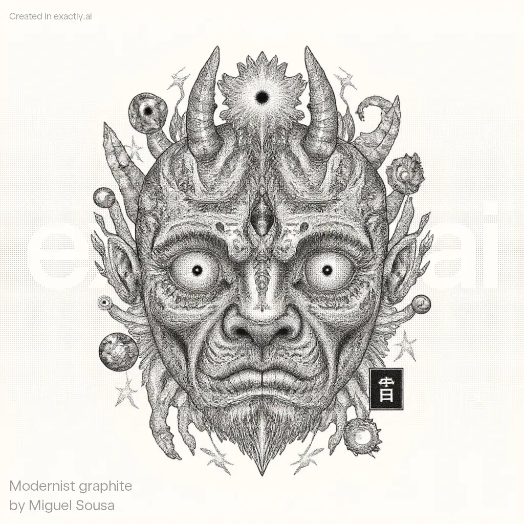 Intricate Demon Face created with Modernist graphite by Miguel Sousa