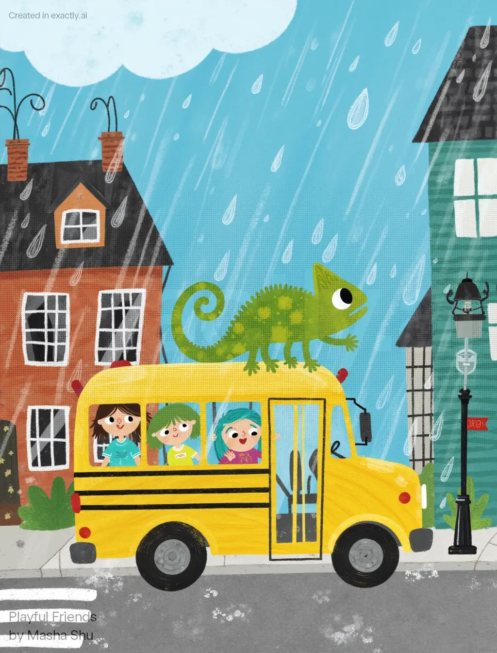 Chameleon on School Bus created with Playful Friends by Masha Shu