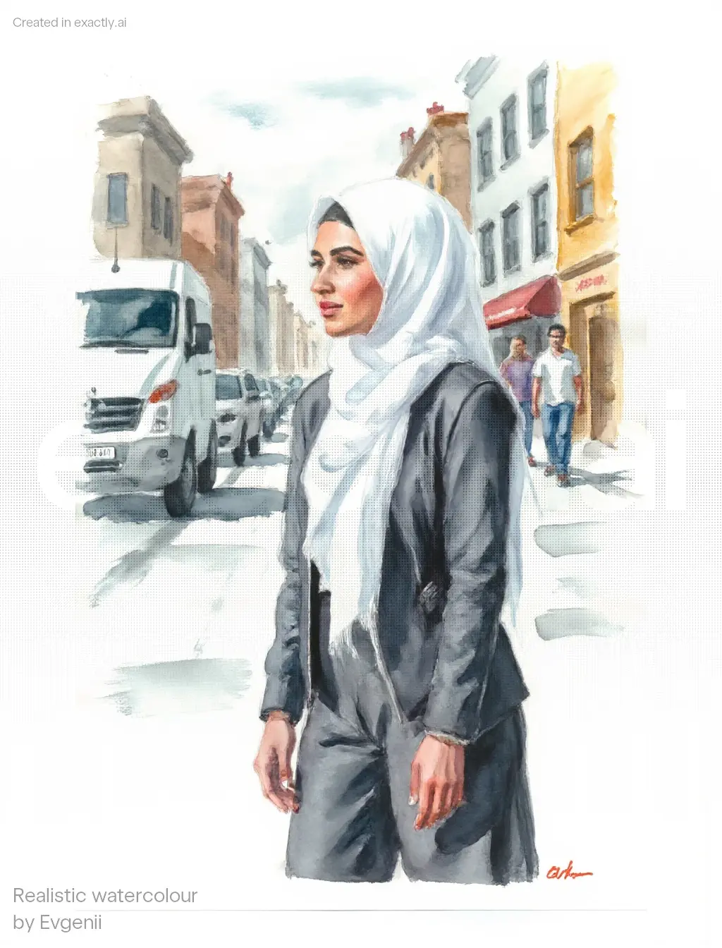 Stylish Hijab Portrait created with Realistic watercolour by Evgenii