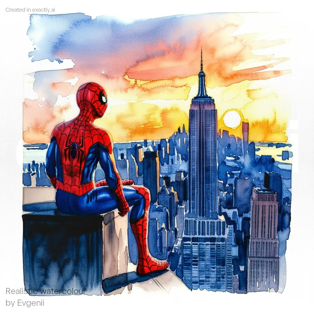 Spiderman cityscape created with Realistic watercolour by Evgenii