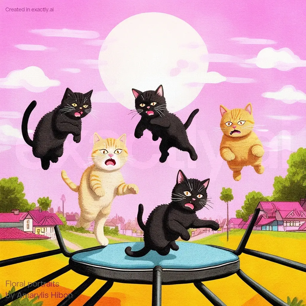 Cat trampoline jump created with Floral portraits by Amarylis Hibon