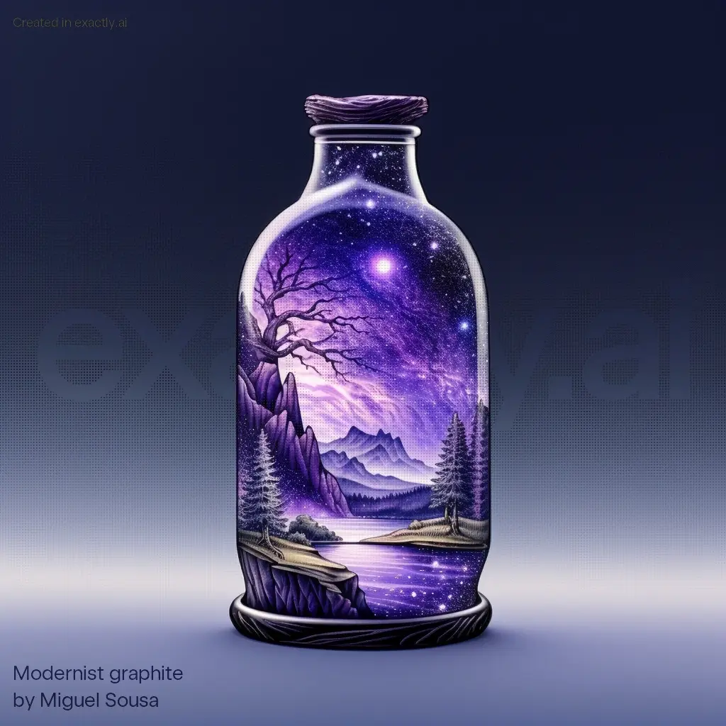 Bottle with night sky design created with Modernist graphite by Miguel Sousa