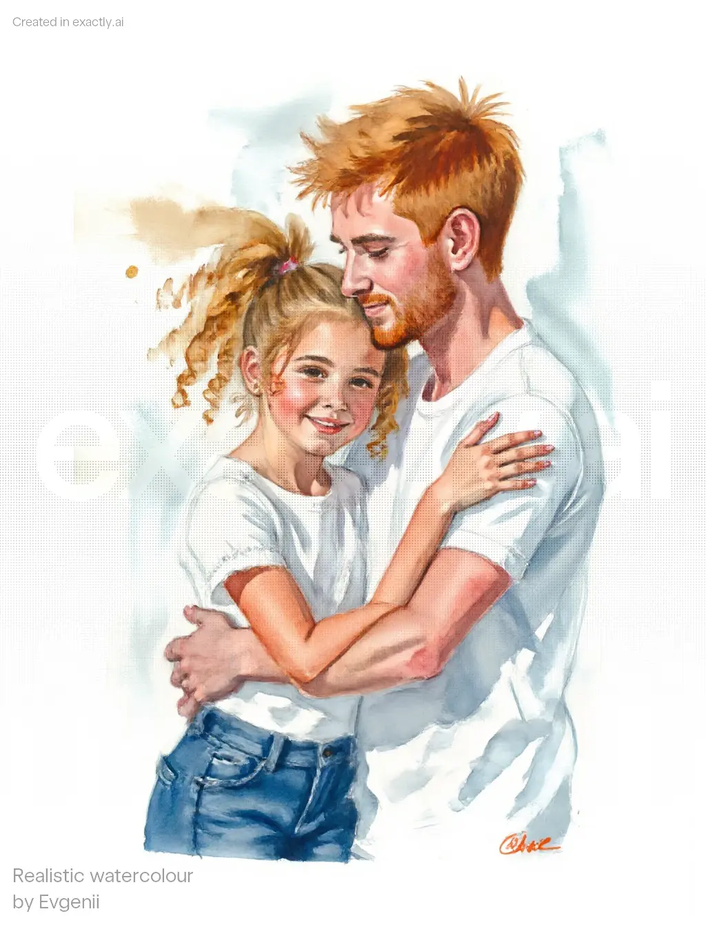 Father and Daughter Hug created with Realistic watercolour by Evgenii
