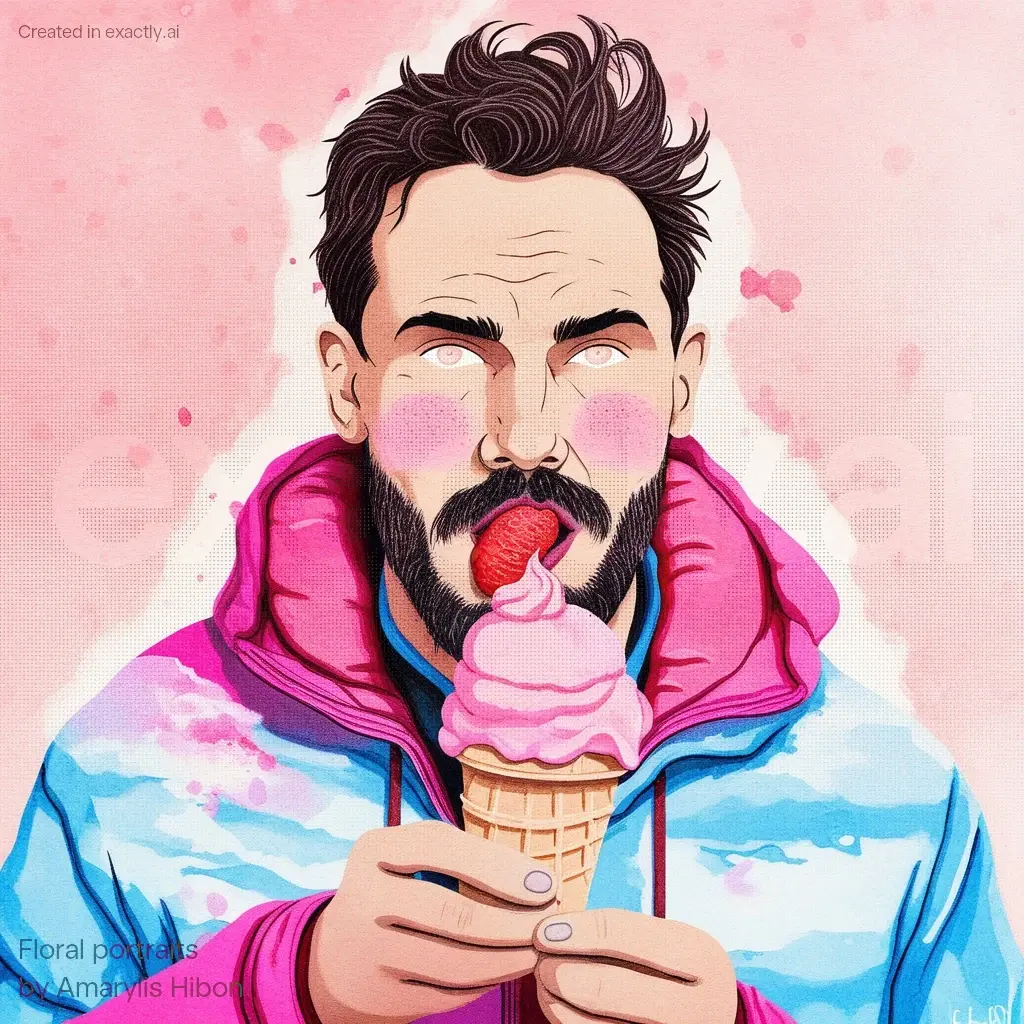 Man eating ice cream created with Floral portraits by Amarylis Hibon