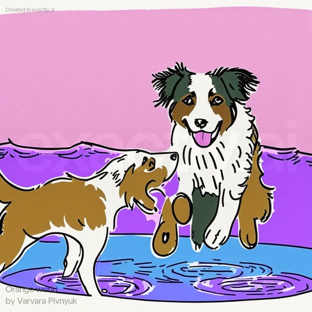 Dog jumping in water created with Orange world by Varvara Pivnyuk