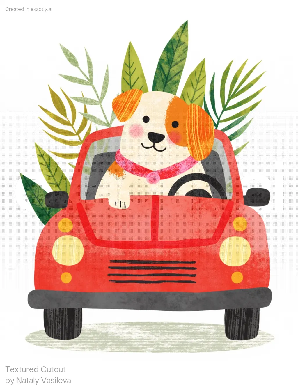 Dog Driving Car created with Textured Cutout by Nataly Vasileva