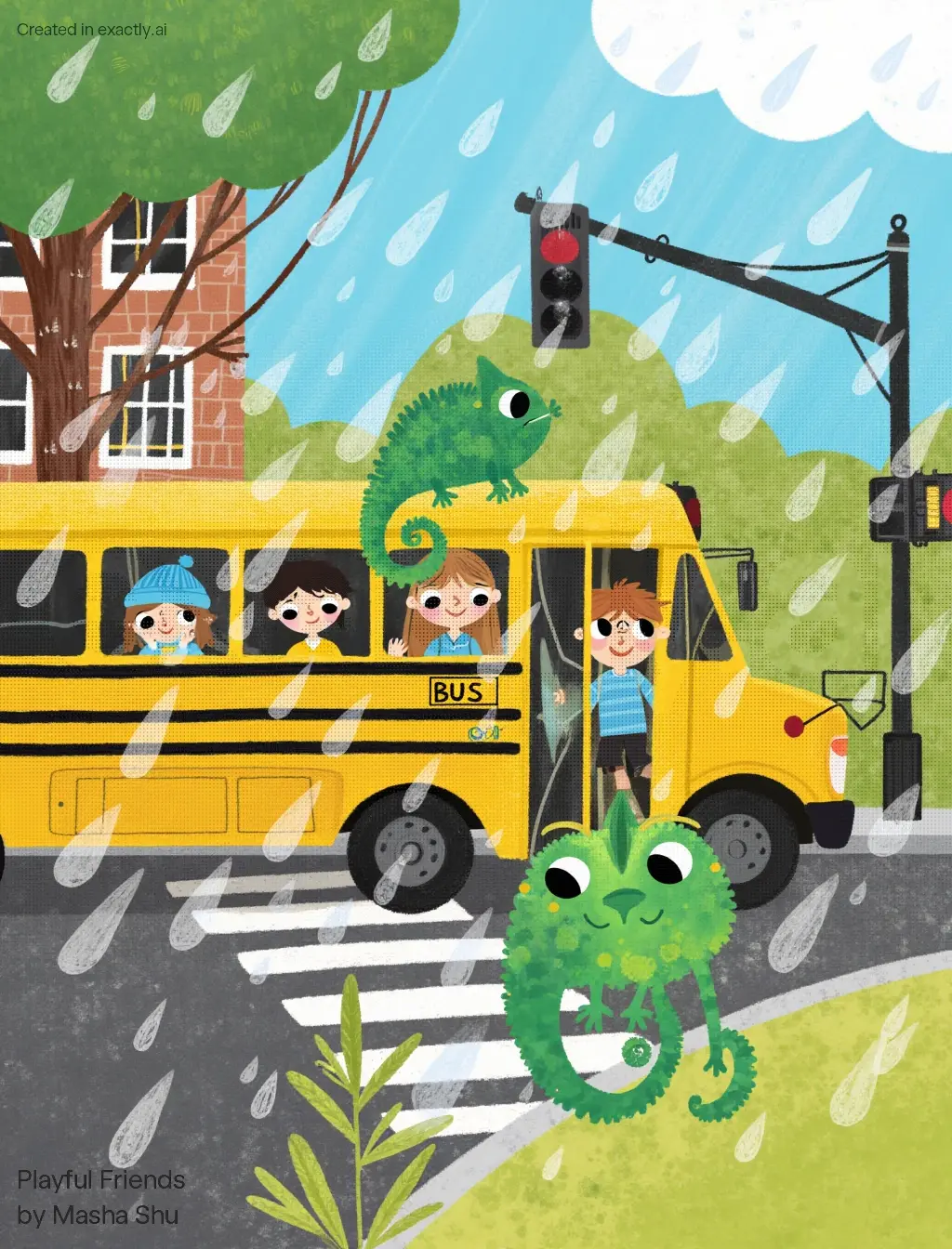 Chameleon on School Bus created with Playful Friends by Masha Shu