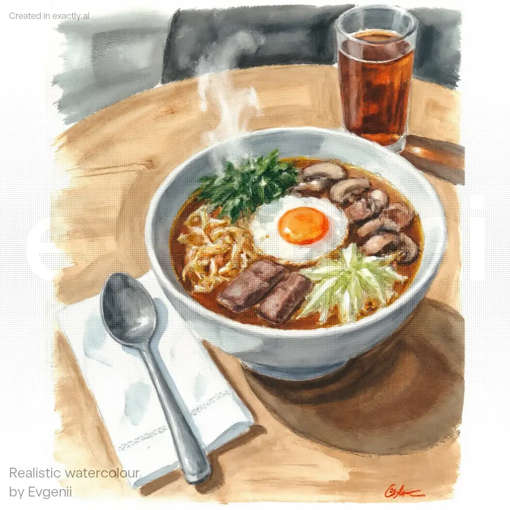 Steaming Ramen Delight created with Realistic watercolour by Evgenii