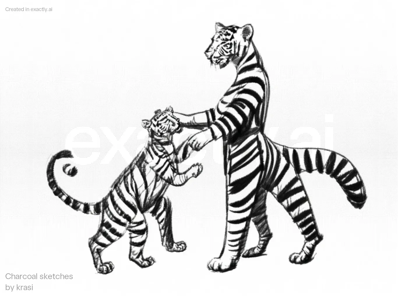 Walking with tiger created with Charcoal sketches by krasi