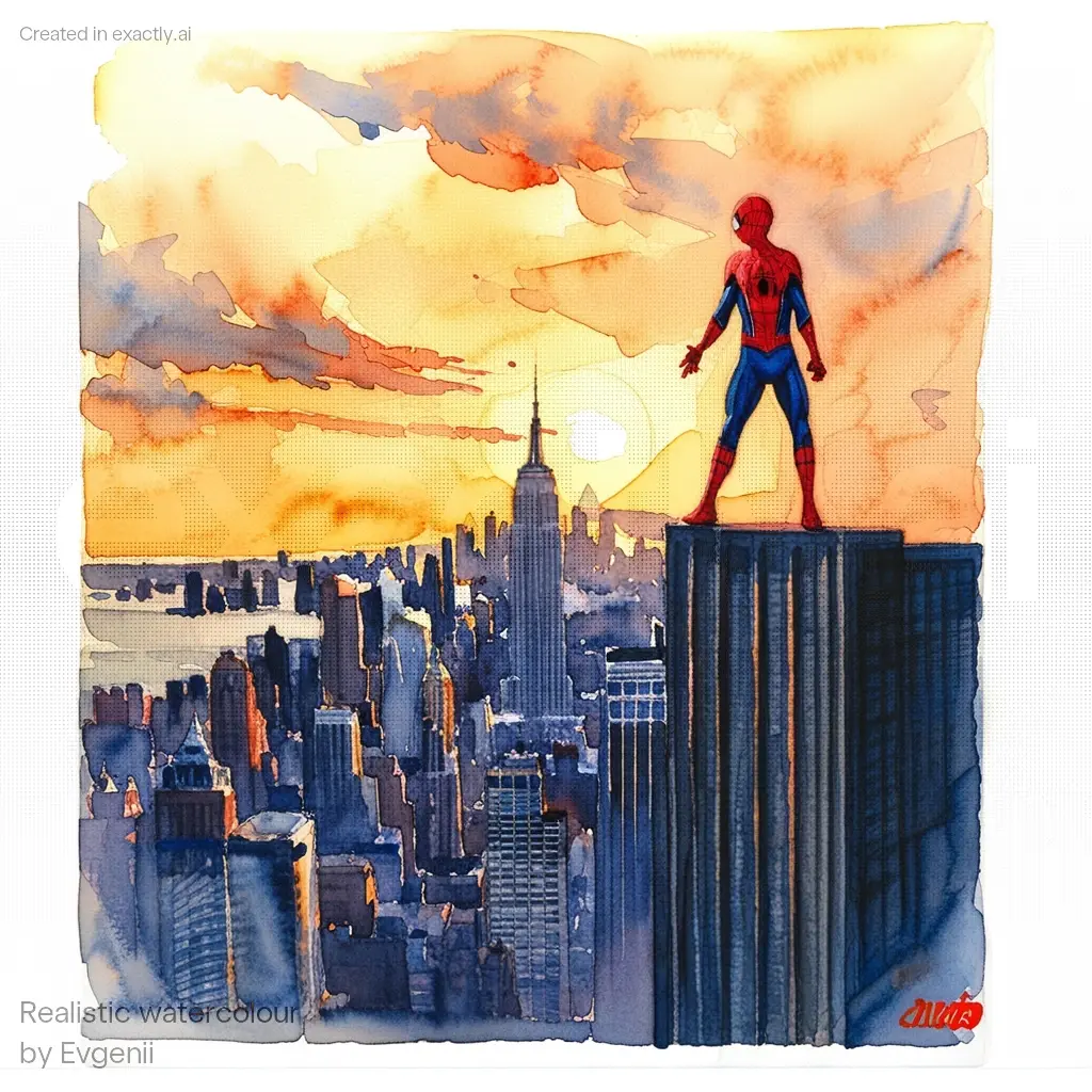 Spiderman cityscape created with Realistic watercolour by Evgenii
