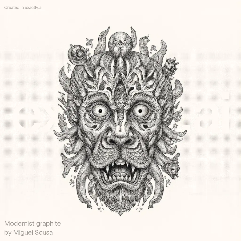 Intricate Demon Face created with Modernist graphite by Miguel Sousa
