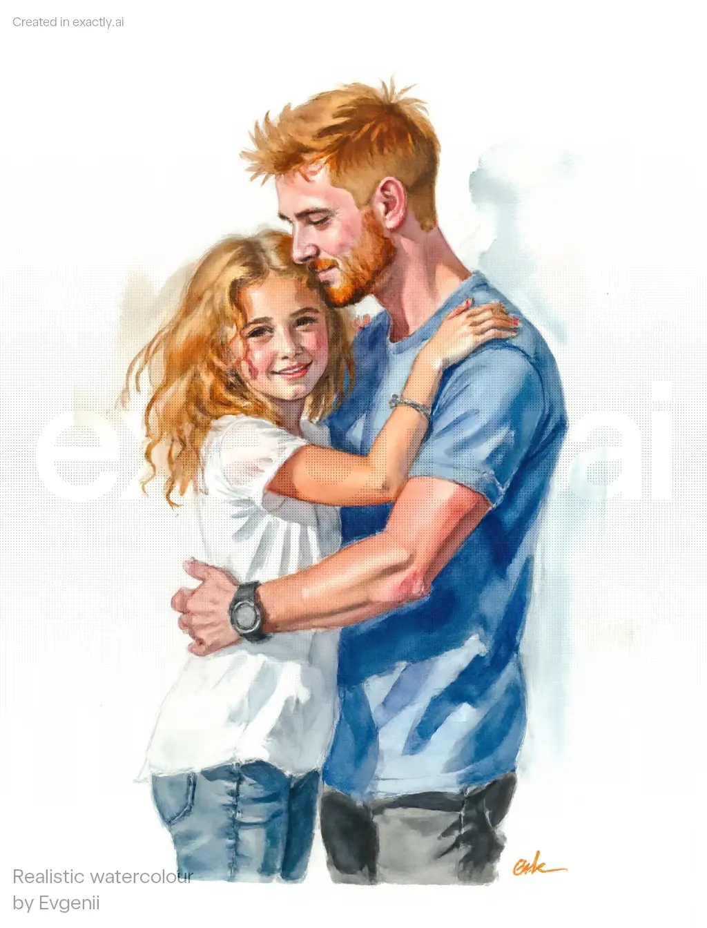 Father and Daughter Hug created with Realistic watercolour by Evgenii