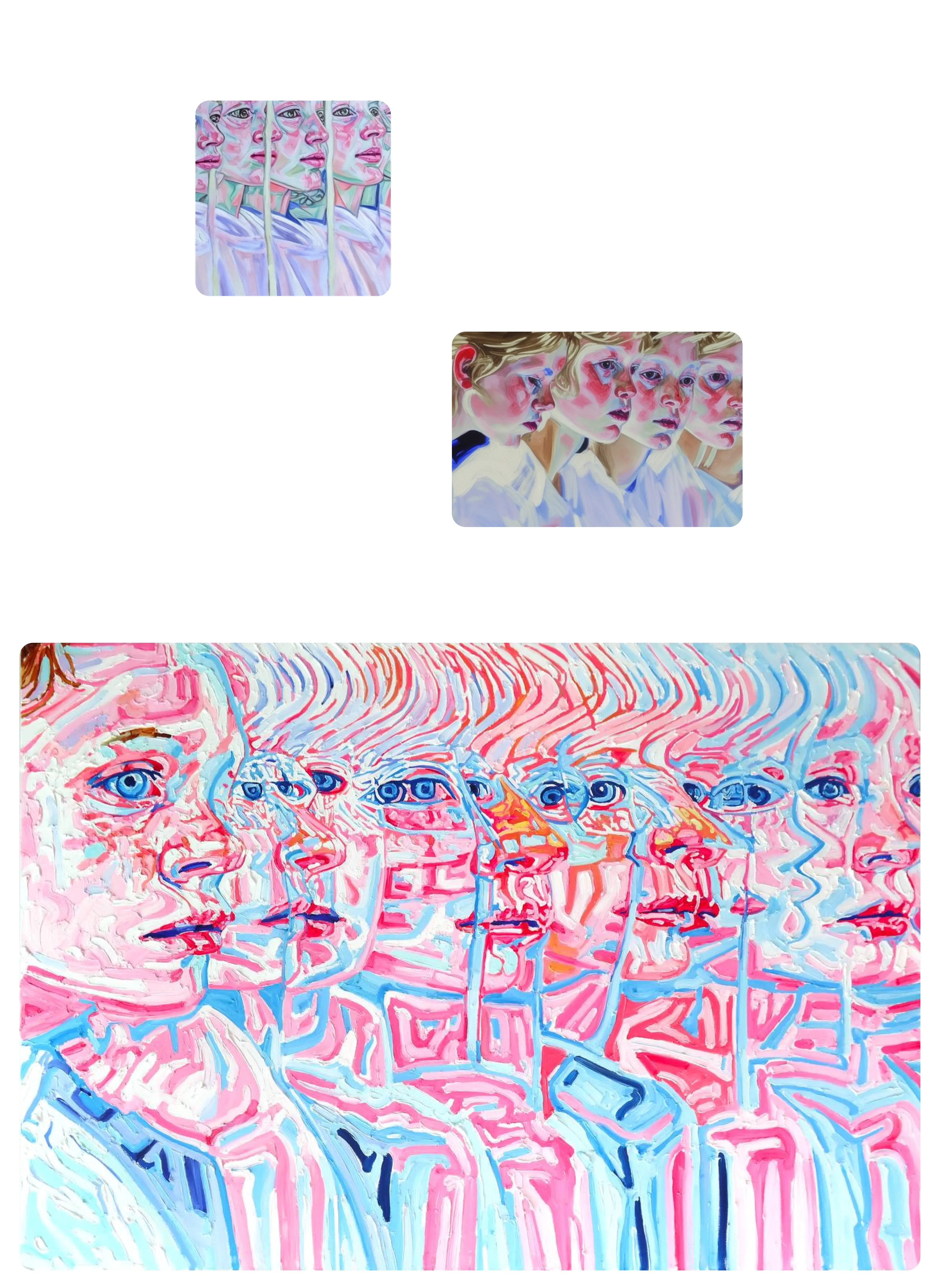 Top: generated using exactly.ai; bottom: "prompt: the lonely young woman closeup" oil on canvas, Katya Scheglova, 2024