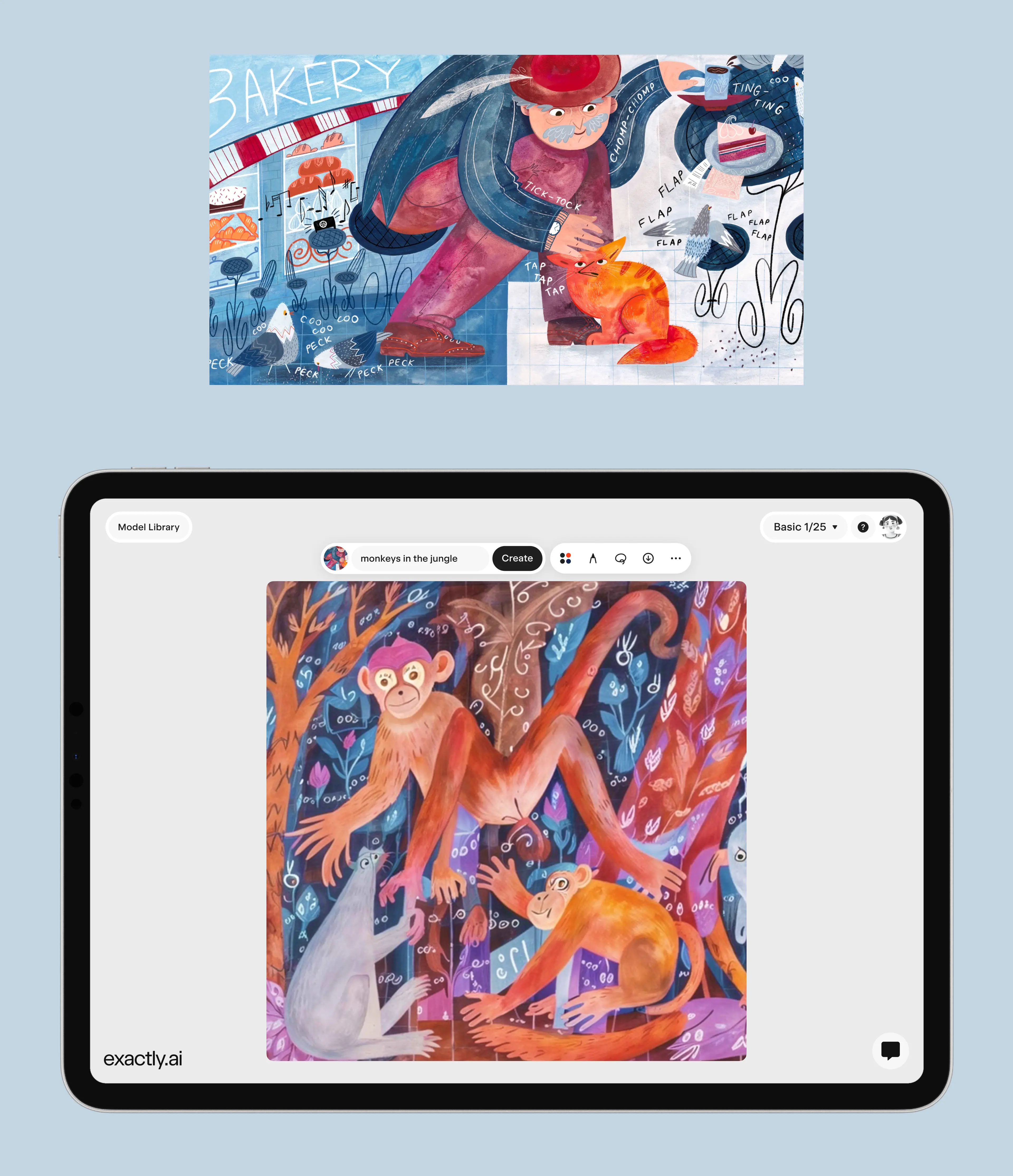 ‘Sounds of the City’ by Maria Bort; ‘Jungle Book’ image generated in exactly.ai