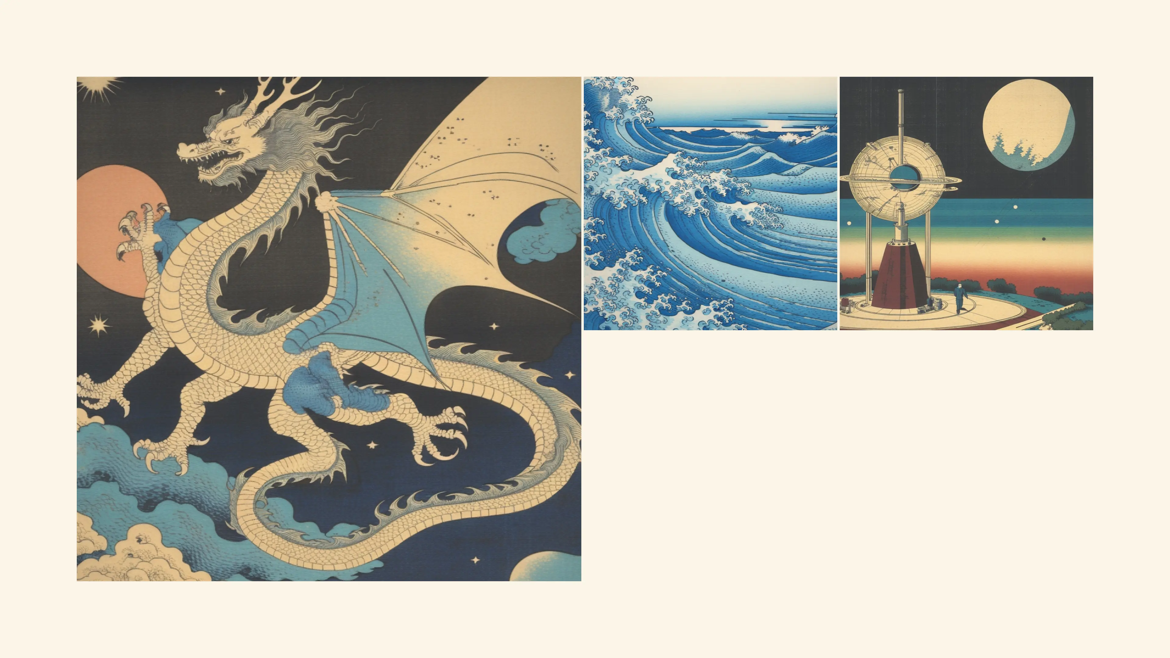 Artwork by FRUITS generated in exactly.ai based on original dataset of Katsushika Hokusai's manga